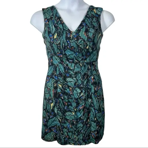 Tracy Reese Frock Peacock Sheath Dress Colorful Pleated Mini Size 4