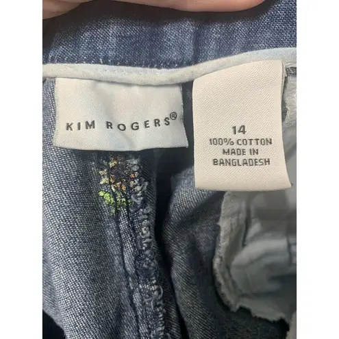 kim rogers Kim Roger Denim Cropped / Capri Sunflower Embroidered Pants Size 14 (S5)