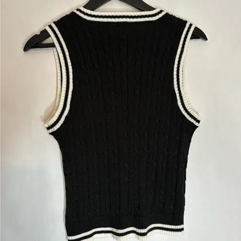 Summerland Black Cable Knit Sweater Vest Preppy Old Money Aesthetic | Size Large