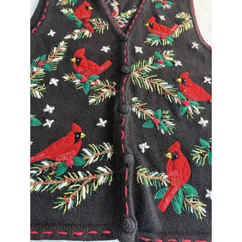 VTG 90s Bobby Brooks Ugly Christmas Holiday Vest Cardinals Mistletoe Beaded 8