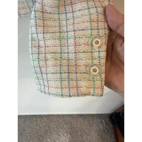St. John Knits Cream Blue JACKET Siz 8 Suit Blazer Multicolor Plaid Classic