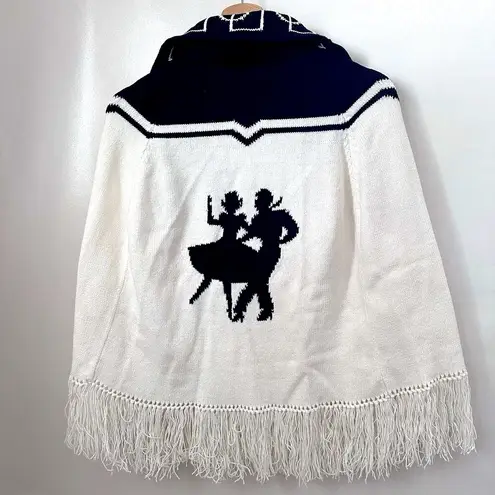 Vintage 60s70s Fringe Cape Poncho Cardigan Knit Sweater Western Square Dance Black Size undefined