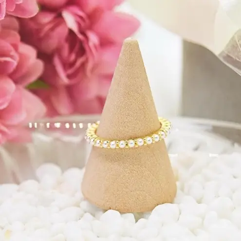 Dainty Micro Pearl Infinity Ring Gold
