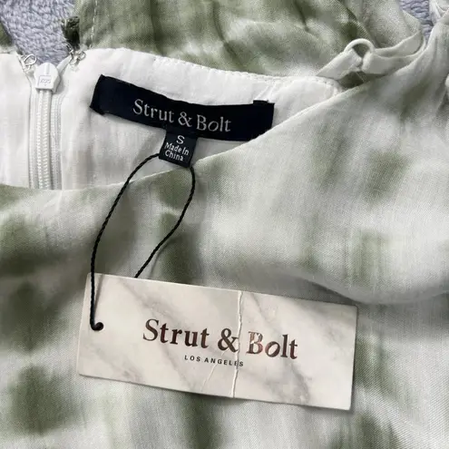 Strut & Bolt Green Tie Dye Fringe Trim Maxi Dress Boho Beach Spaghetti Strap S