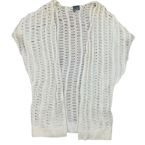 Ultra Flirt  Cardigan Crocheted Loose Knit Weave Off White Tonal Boho Size Medium