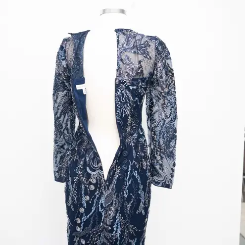 Dress the Population | New! Elegant Navy Sophia Dress with Embroidered Sequins