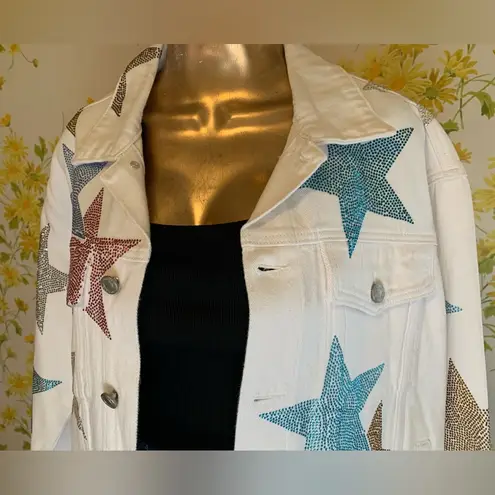 All The Stars Rhinestone Denim Jacket in White size M Size M