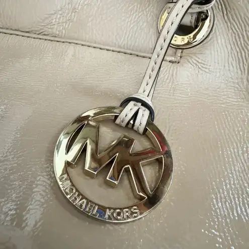 Michael Kors Jet Set Beige Patent Leather Shoulder Tote Bag Nude Tan