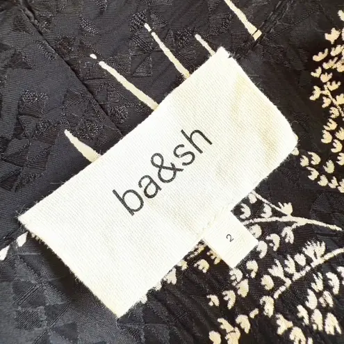 Ba&sh Eugenie Floral Tie Neck Long Sleeve Tiered Mini Dress Black Sz 8