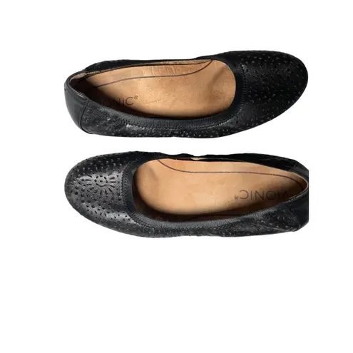 Vionic Robyn Black Leather Flats 6.5M Arch Support Comfort Ballet