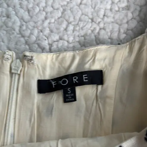 FORE Cream and Black Patterned Linen Blend Puff Sleeve Mini Dress White