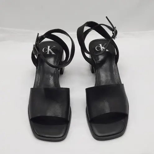 Calvin Klein  Jeans Shoes Women's Size 7.5M Black Leather High Heel Sandals