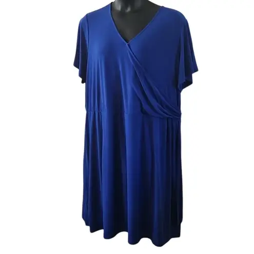 Susan Graver Women's Royal Blue Faux Wrap Short Sleeve Dress Size 3X NWOT