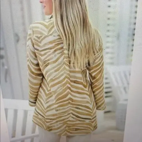 iLinen Classic Button Down Shirt Natural Zebra Size XS Tan