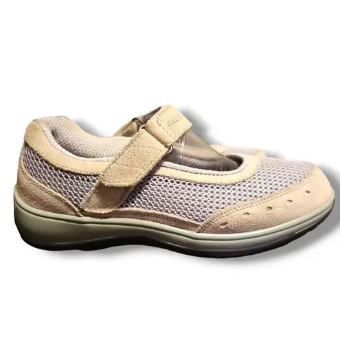 NEW Orthofeet sz 7.5 Womens Tan Leather Strappy Slip on Mary Jane Loafers Preppy