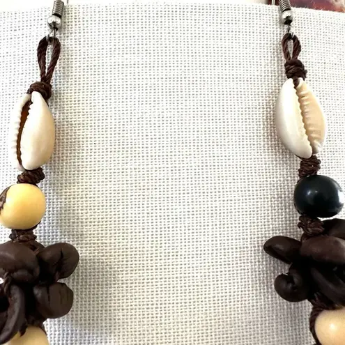 Mexican Coffee Bean shell Extra Long Feather Earrings