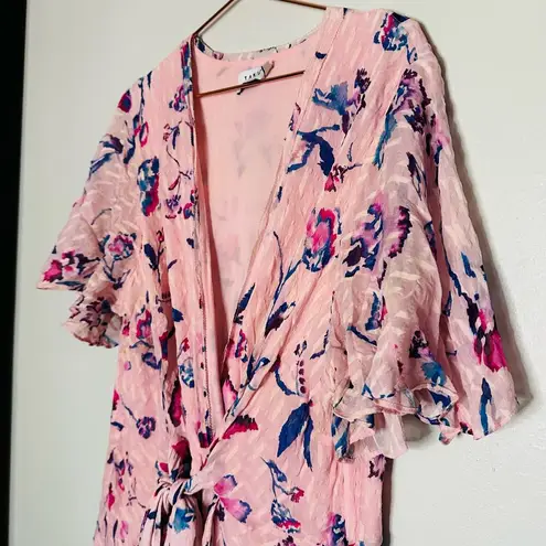 Tanya Taylor Pink Floral Silk Wrap Short Sleeve Ruffle V-Neck Midi Dress Size 20