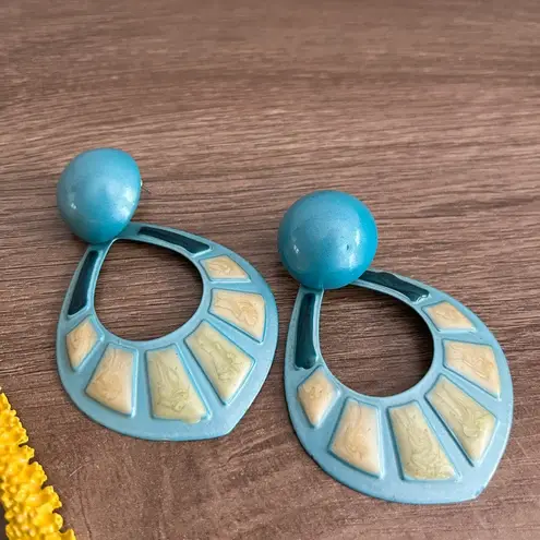 VINTAGE 80’s 90’s chunky dangle earrings painted eclectic festival unique retro Blue