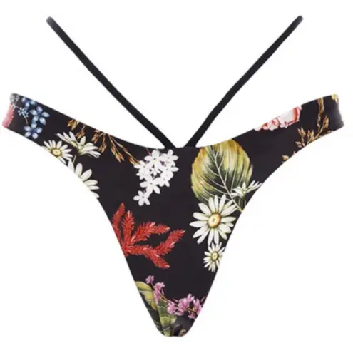 Agua Bendita ππ Egle Moss Bikini Bottoms ~ Black Floral Print Small S NWT