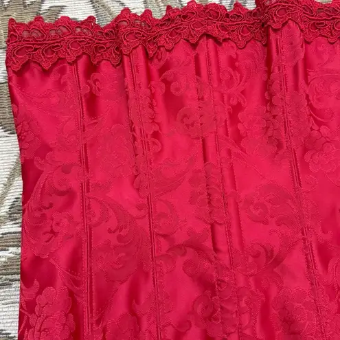 Frederick's of Hollywood Vtg Corset Top Bustier Red Lace Brocade M Medium 36