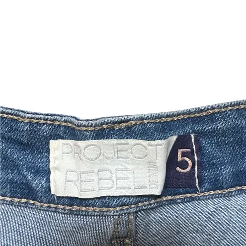 Denim High Rise Shorts Sz 5 Cotton Blend Studded Ripped Frayed Hem Bohemian Blue