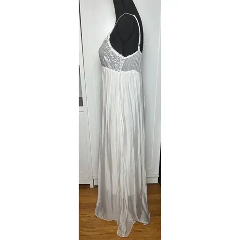 Scandal Women’s Italy White Silver Sequin Dress With Straps Silk Blend Sz Small