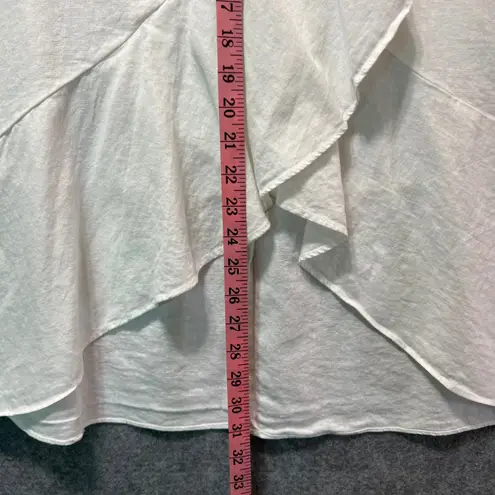 Westport Linen Blend Midi Ruffle Skirt White Elastic Waist Size M Hi Low