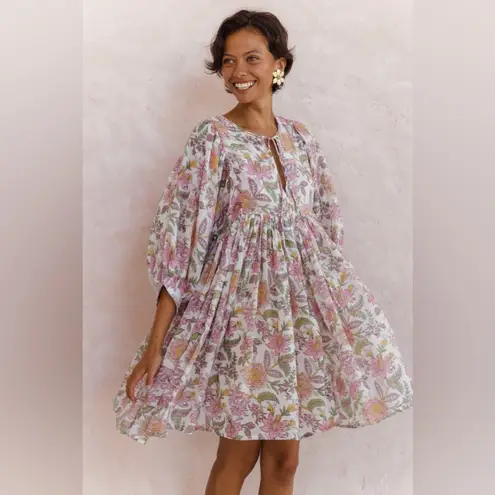 Daughters Of India Kyra Cotton Gauze Mini Dress in Fuchsia Bloom size Large $179 Pink