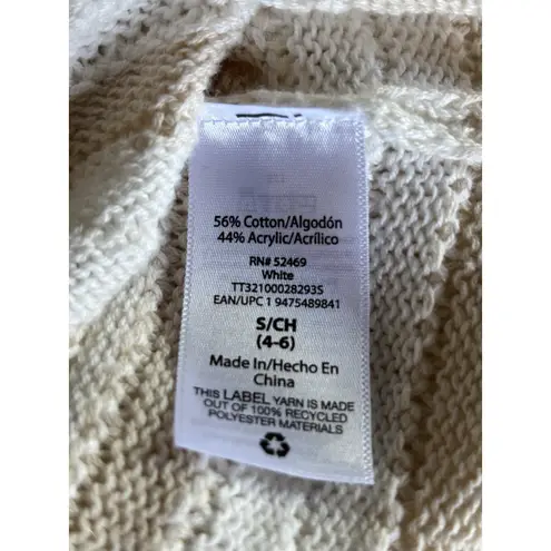 Time & Tru White/Tan Striped Chunky Knit Short Sleeve Sweater Size XL/2XL Tan