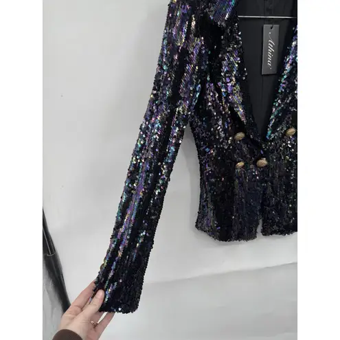Athina Sequined Blazer Jacket Women Small Black NEW Retro Dark Fairy Party