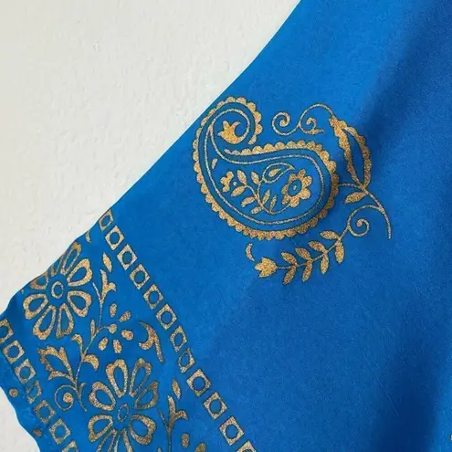 Step in Style Blue & Gold Paisley Floral Printed Kaftan Tunic Top One Size Size undefined