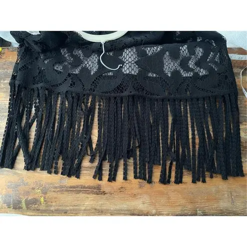 Julia Jordan T2 Black Lace Sleeveless Fringe Party Cocktail Dress Flapper ish