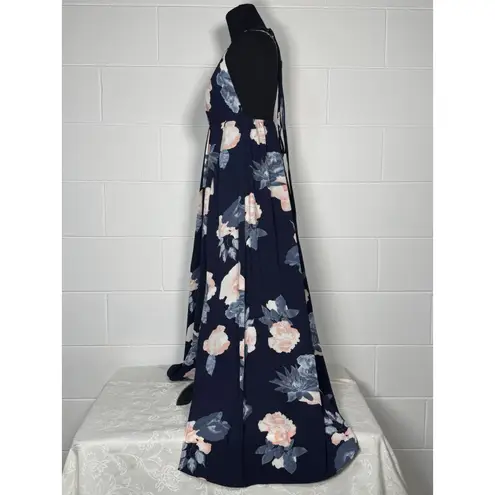 Floral Maxi Dress Size S Navy Blue Pink Halter