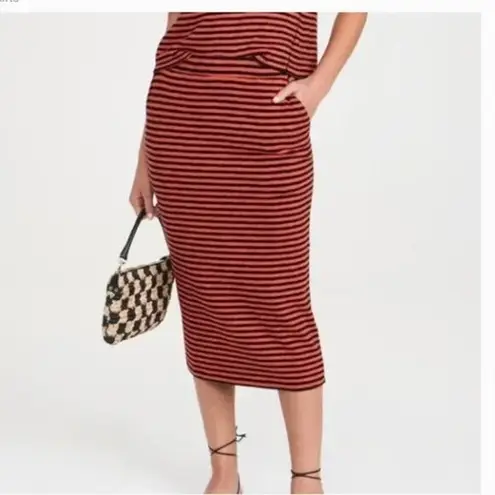 Clare V Le Tube Striped Midi Skirt Orange Black Small Artsy Academia Career Fall