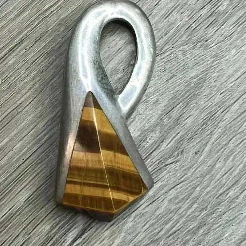 Vintage Sterling Silver 925 Tiger Eye Brooch Pin