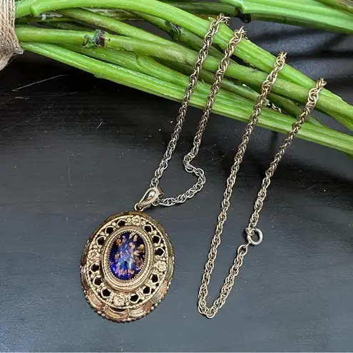 Caravelle Vintage Caravellle Pendant Watch Double Sided Ornate Cabochon 24” Necklace WORKS