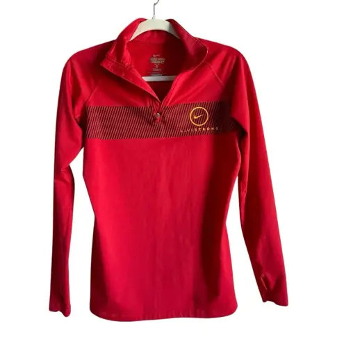 Nike  Livestrong DriFit Pro Combat Women’s M Red Orange Pullover Sweater‎ 1/4 Zip