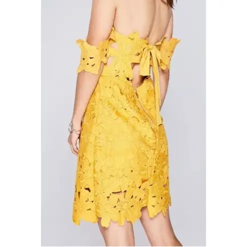 Few Moda Allison Yellow Floral Lace Off Shoulder V Neck Mini Dress Size S