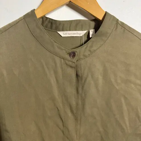 Soft Surroundings Top Women XL Olive Green Mandarin Collar Button Down Lagenlook