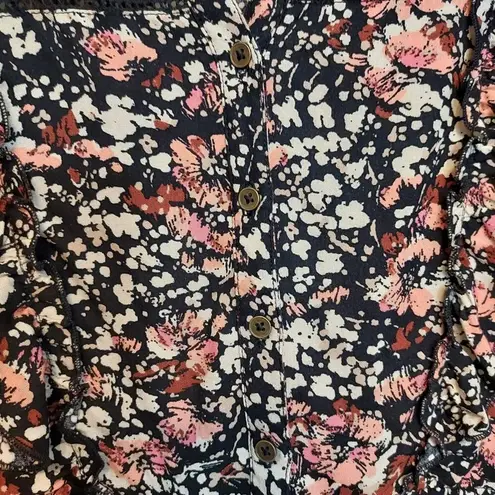 Fat Face Porth Blush Floral Dot Print Midi Long Sleeve Ruffle Lace V-Neck Dress