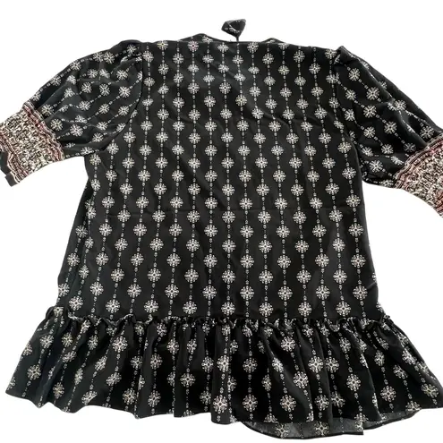 MISA Los Angeles Blouse Womens Medium Boho Print Ruffle Hem Peasant Top