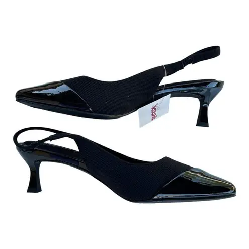 Anne Klein  iFlex Pointed Toe Slingback Strap Kitten Heels Black Women's Size 7.5