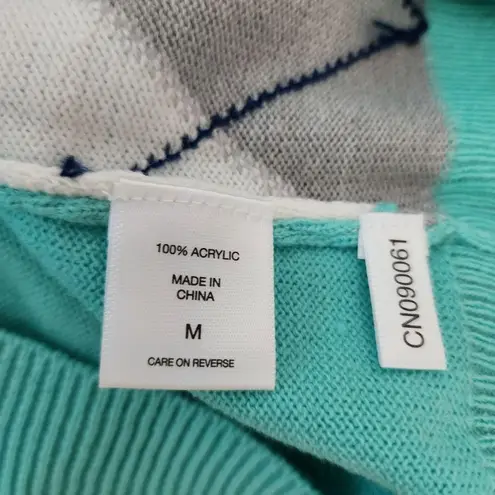 New York And Company Waverly Turquoise Argyle Vneck Sweater Size Medium