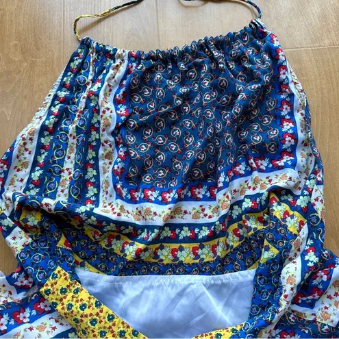 roberio sampaio Halter Mixed Paisley Print Kitschy Floral Dress, Size Medium Blue