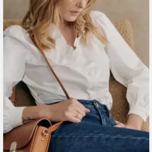 Sézane SEZANE White Chamise Aluki Rosine Ruffle Button Down Shirt Size 40 NWT