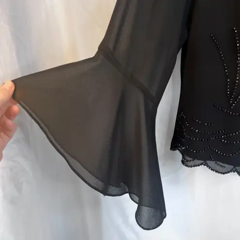 Dressbarn Collection Beaded Embellished Bell Cuff Dressy Cocktail Jacket SZ 16W Black