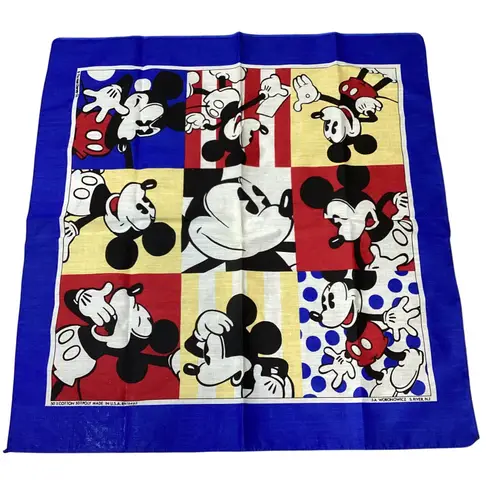 Vintage Mickey Mouse Disney Bandana Scarf Royal Blue Graphic Print USA