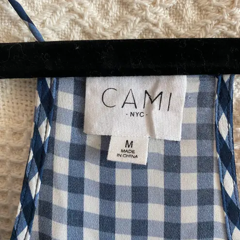 Cami NYC NWOT  Georgette Blue & White Gingham 100% Silk Lace Trim Racerback Top