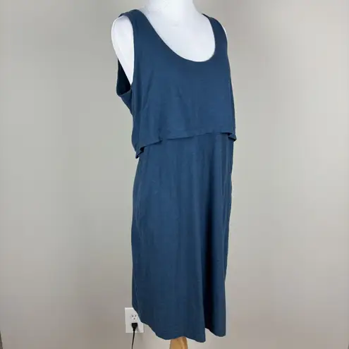 Toad & Co Paintbrush Tank Dress Womens Medium Blue Organic Cotton Knit Layered M