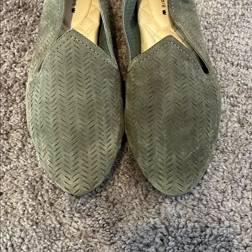 Birdies Heron Flat In Sage Suede Laser Cut